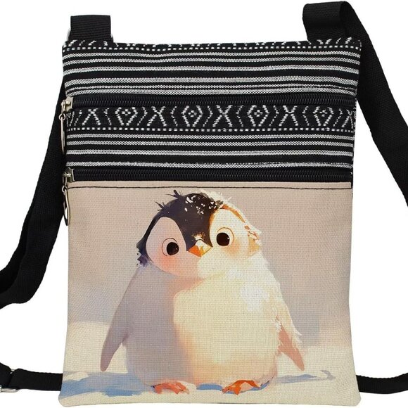 Small Ethnic Penguin Messenger Bag Crossbody Zipper Wallet Phone Purse - Picture 1 of 7